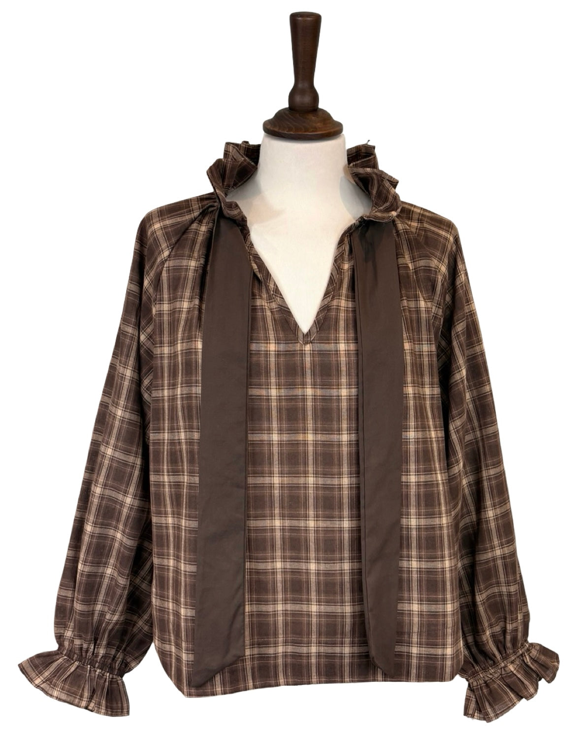 Rosalia Big Check Tie Neck Blouse