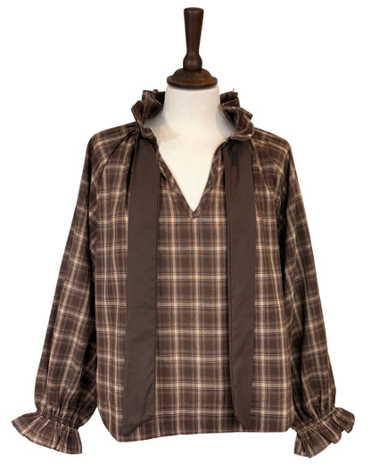 Rosalia Big Check Tie Neck Blouse