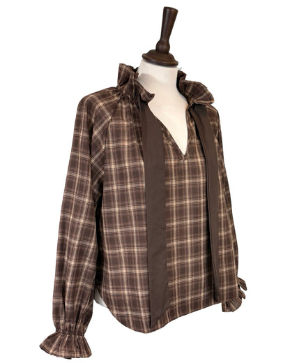 Rosalia Big Check Tie Neck Blouse