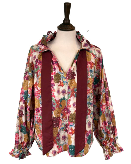 Rosalia Big Floral Tie Neck Blouse