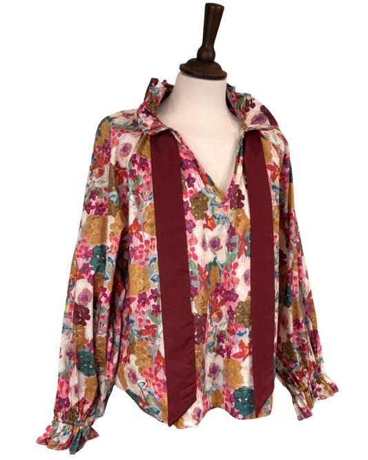 Rosalia Big Floral Tie Neck Blouse