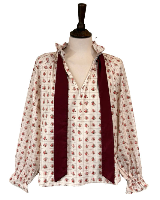 Rosalia Mini Floral Tie Neck Blouse