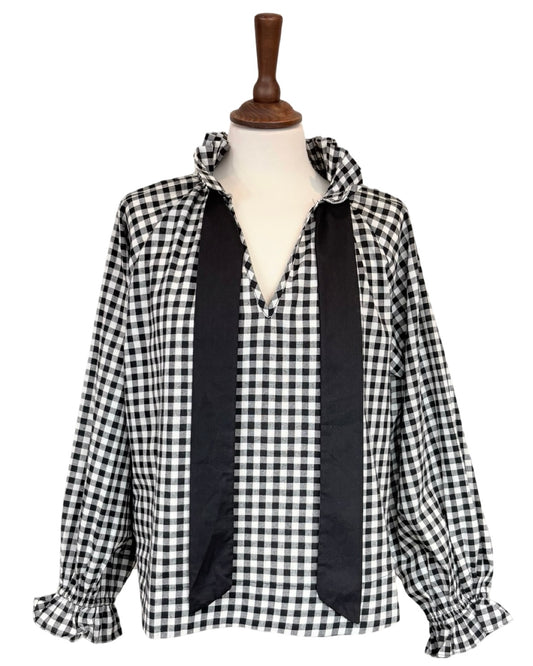 Rosalia Gingham Tie Neck Blouse