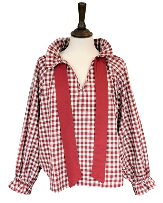 Rosalia Gingham Tie Neck Blouse