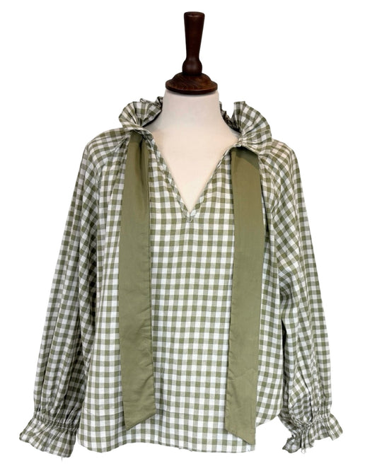 Rosalia Gingham Tie Neck Blouse