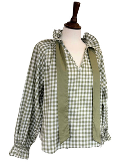 Rosalia Gingham Tie Neck Blouse