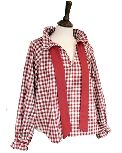 Rosalia Gingham Tie Neck Blouse