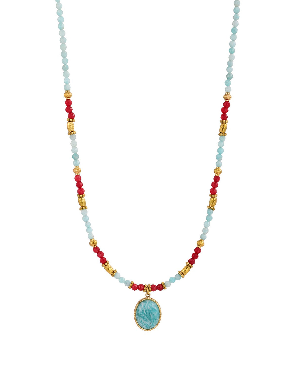 Semi Precious Stone Pendant Beaded Necklace