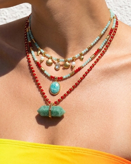 Semi Precious Stone Pendant Beaded Necklace
