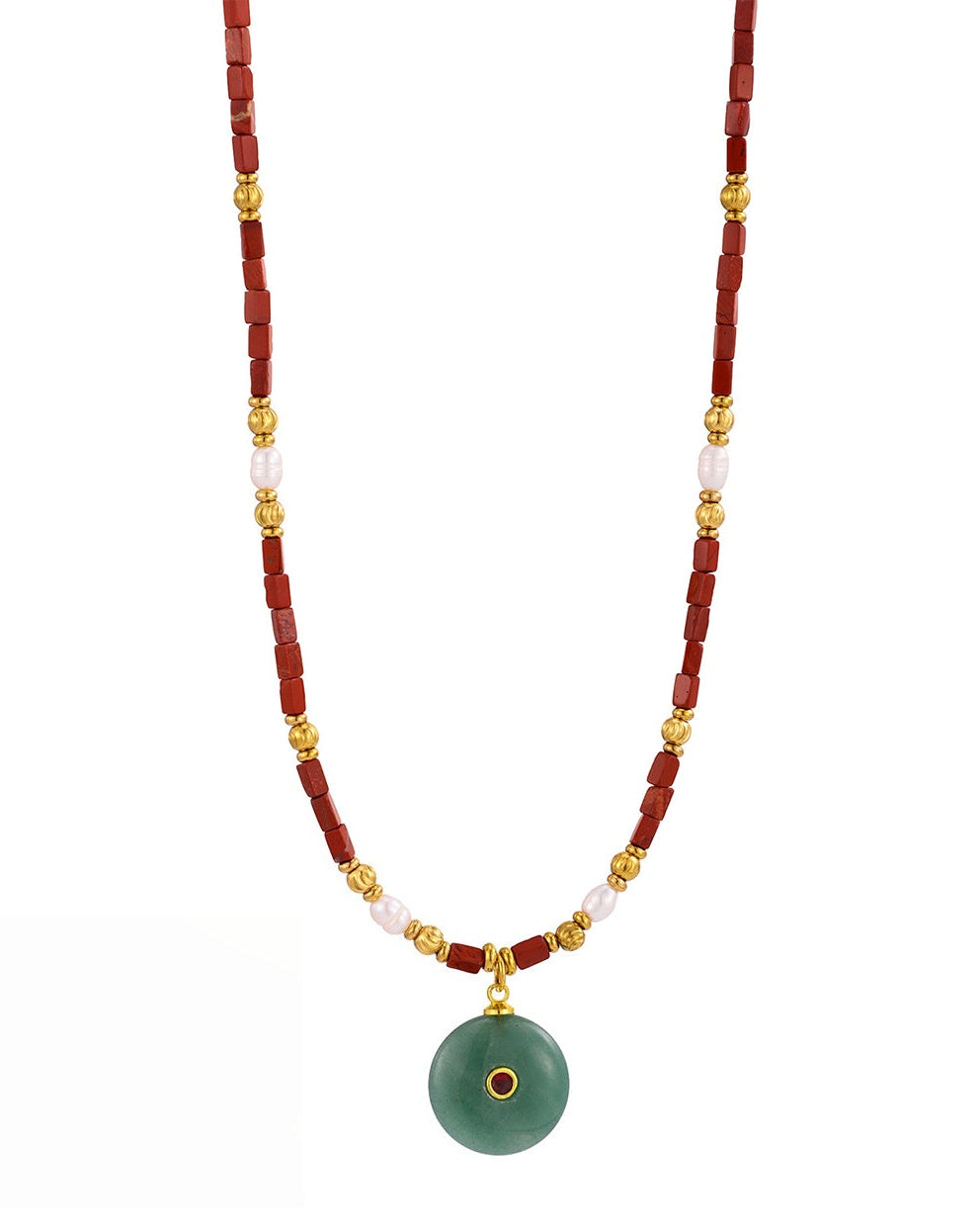 Natural Stone Circle Pendant Beaded Necklace