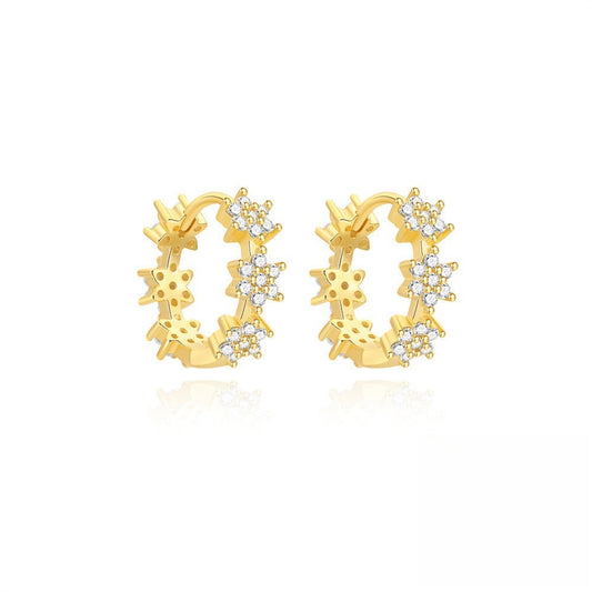 Gold Flower Huggies With Cubic Zirconia