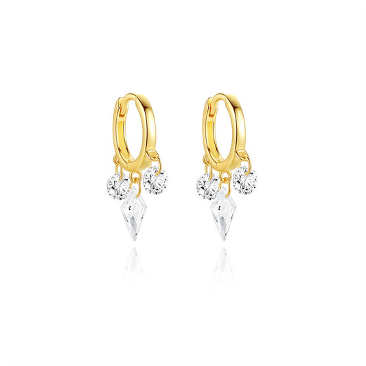 Gold Trio Crystal Huggie