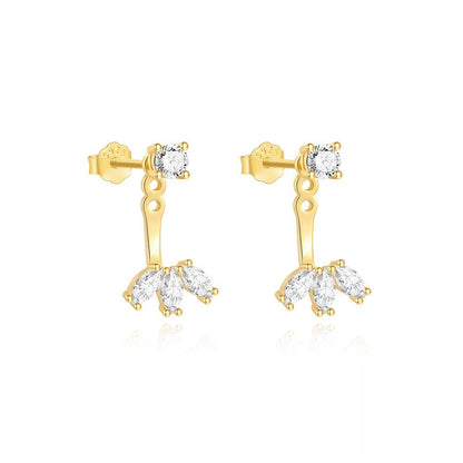 Gold Trio Petal Ear Jacket With Cubic Zirconia