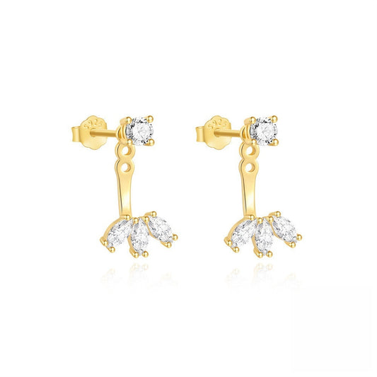 Gold Trio Petal Ear Jacket With Cubic Zirconia