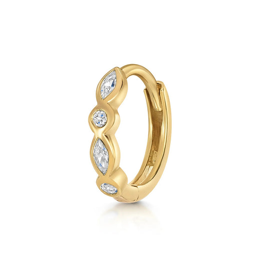 Gold Circle & Oval Huggies With Cubic Zirconia