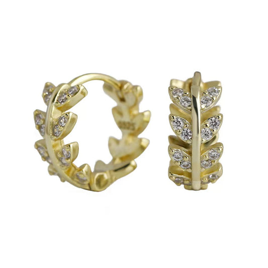 Gold Leaf Huggies With Cubic Zirconia