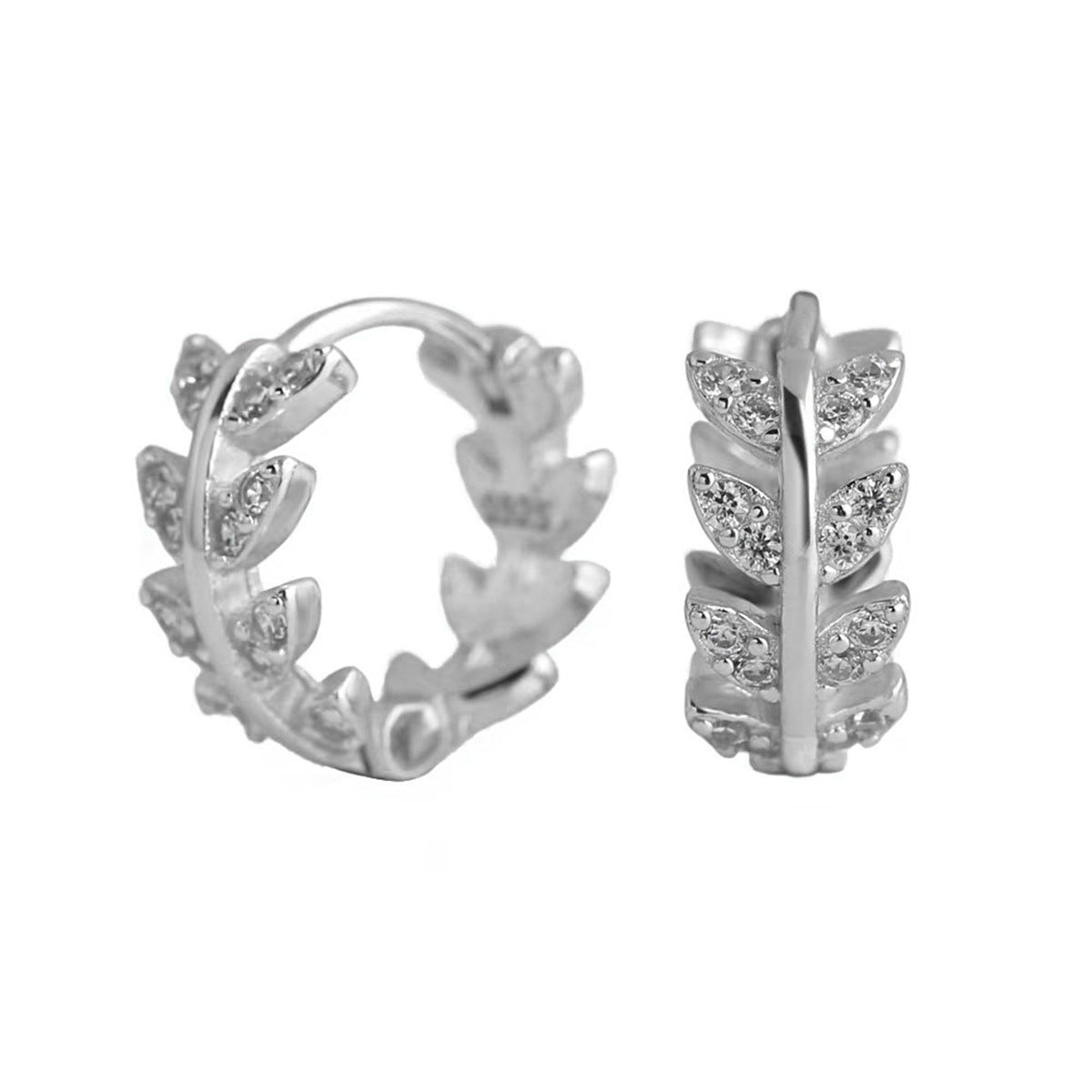 Silver Leaf Huggies With Cubic Zirconia