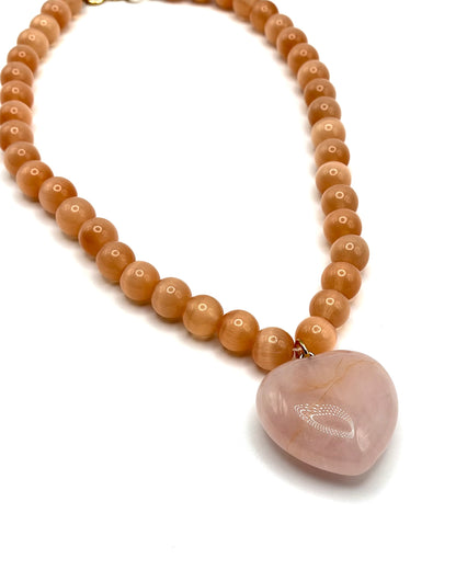 Semi Precious Stone Heart Pendant Necklace