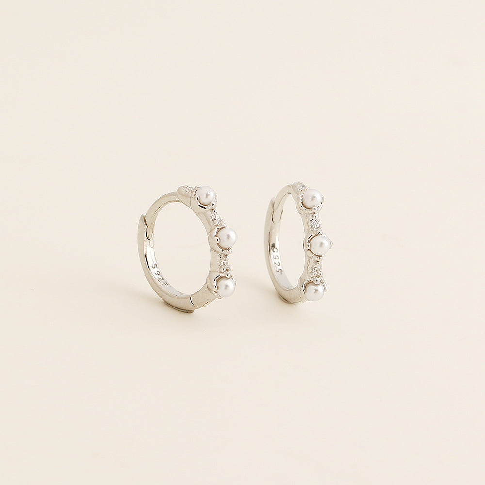 Silver Huggie With Pearl Details