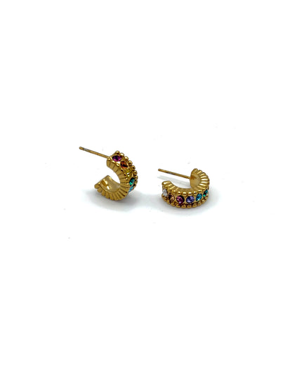 Cubic Zirconia Multi Gem Ribbed Hoops