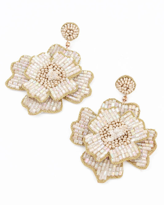 White Large Flower Earrings