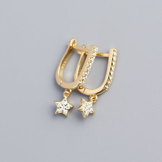 Gold Horseshoe Hoops With Star Drop