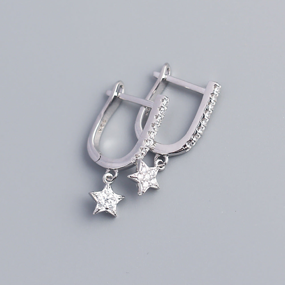 Silver Horseshoe Hoops With Star Drop