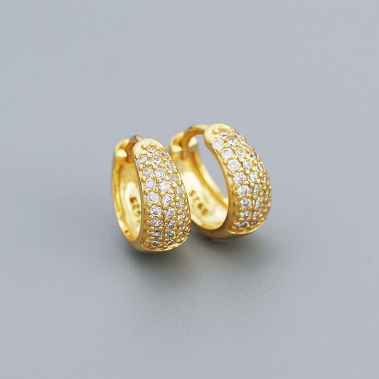 Gold Wide Crystal Huggies With Cubic Zirconia