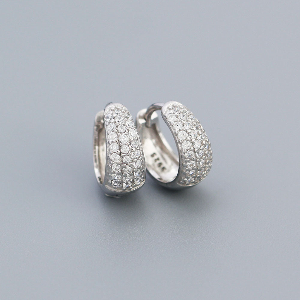 Silver Wide Crystal Huggies With Cubic Zirconia