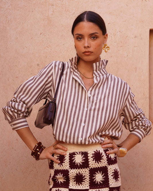 Cleo Ruffle Collar Stripe Shirt