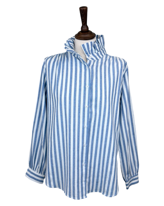 Cleo Ruffle Collar Stripe Shirt