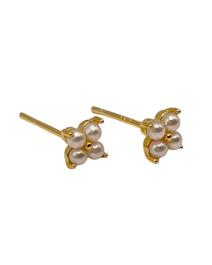 Gold & Pearl 4 Petal Flower Studs