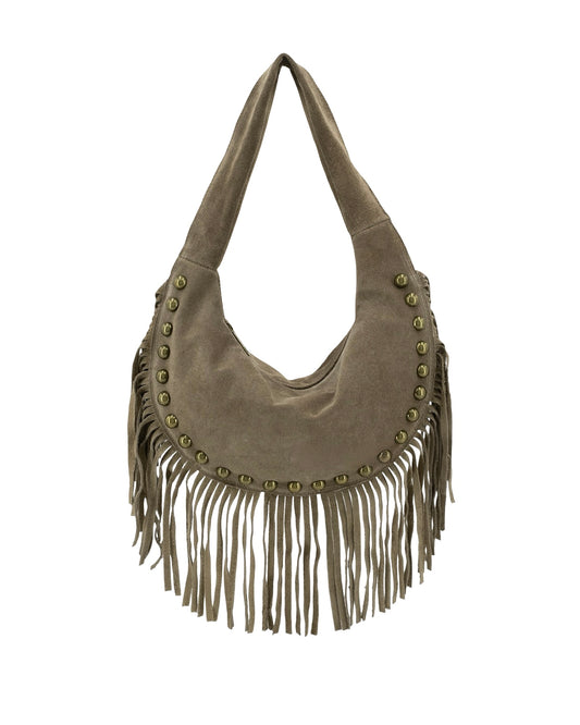Suede Fringe Half Moon Bag